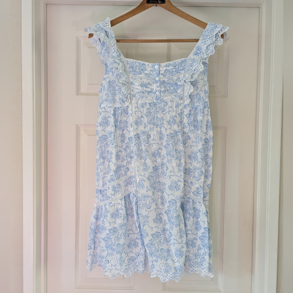 Rachel Ashworth Romantic Blue & White Dress W/ Eyehole Lace Size Sm 100% Cotton